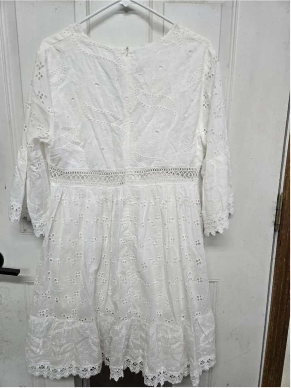 Women's Boho Dress White Eyelet Mini Dress XL